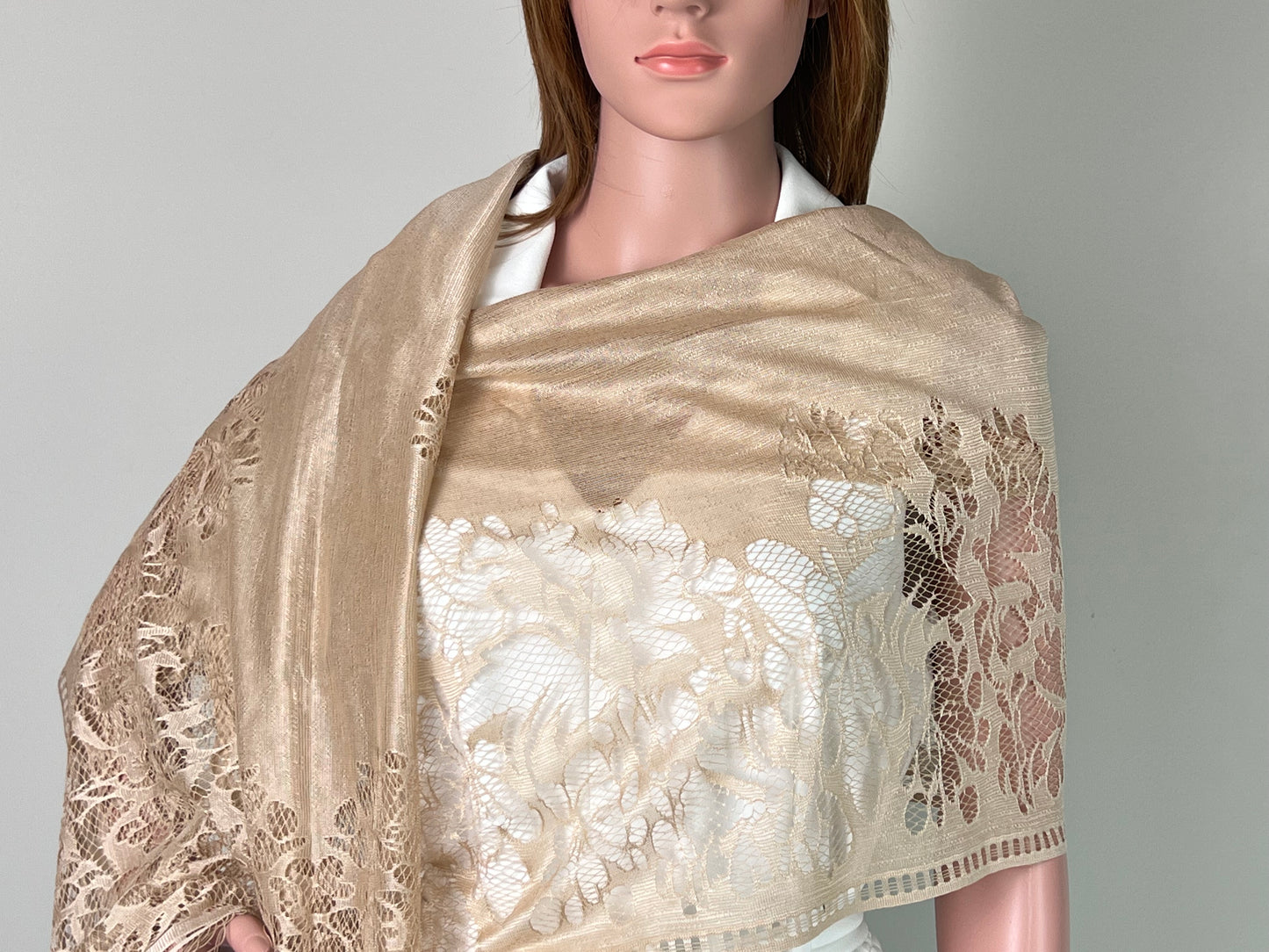 Luxemin New Orleans Collection Gold Begei Women's Lace Shawls and Wraps for Wedding Party Dresses