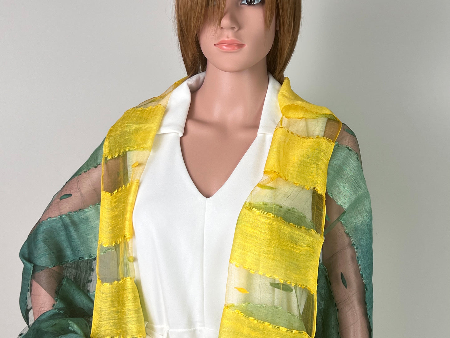 Luxemin Nashville Collection Yellow Green Women's %100 Silk with Silk Cocoon Shawls and Wraps