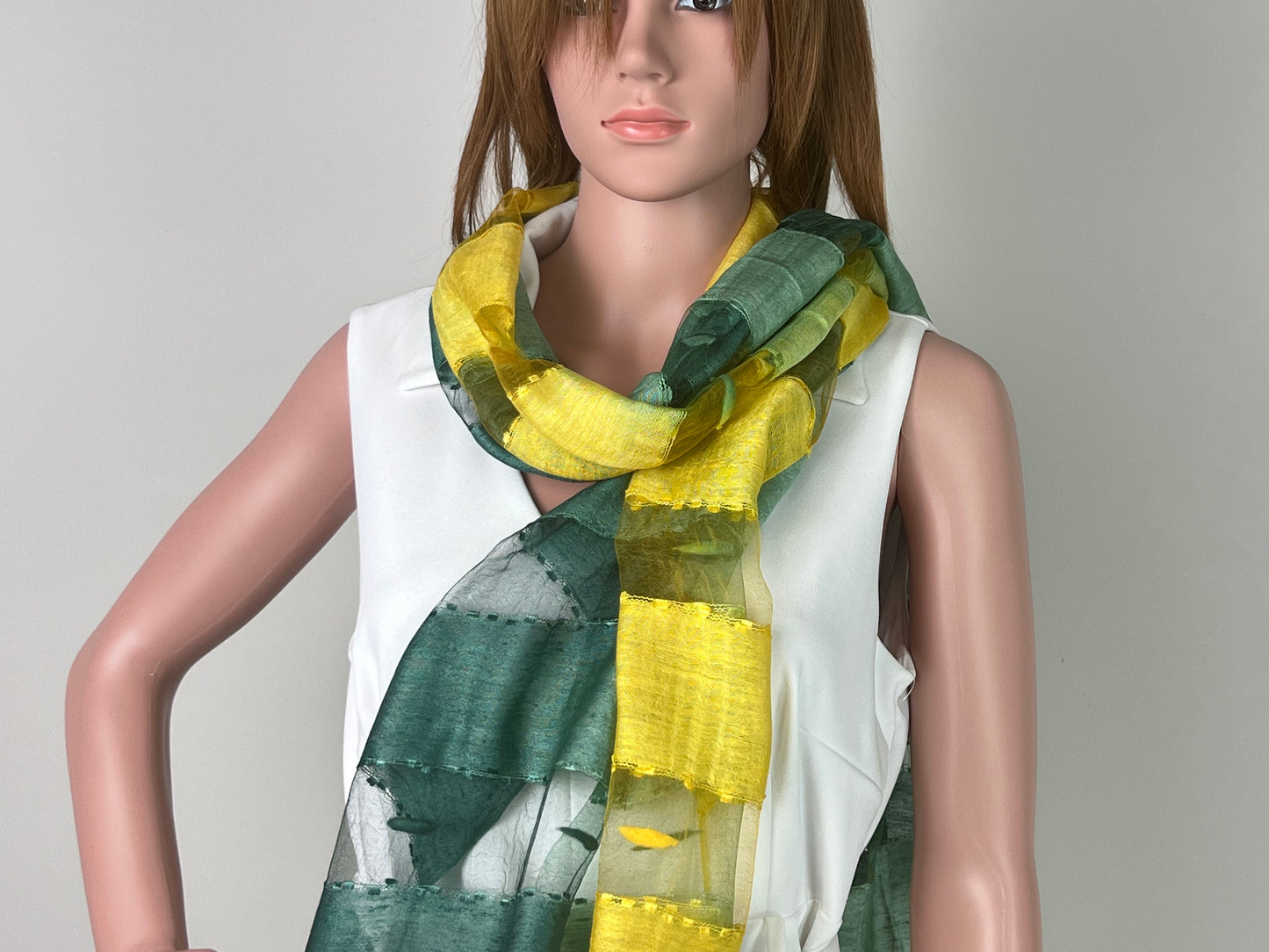 Luxemin Nashville Collection Yellow Green Women's %100 Silk with Silk Cocoon Shawls and Wraps