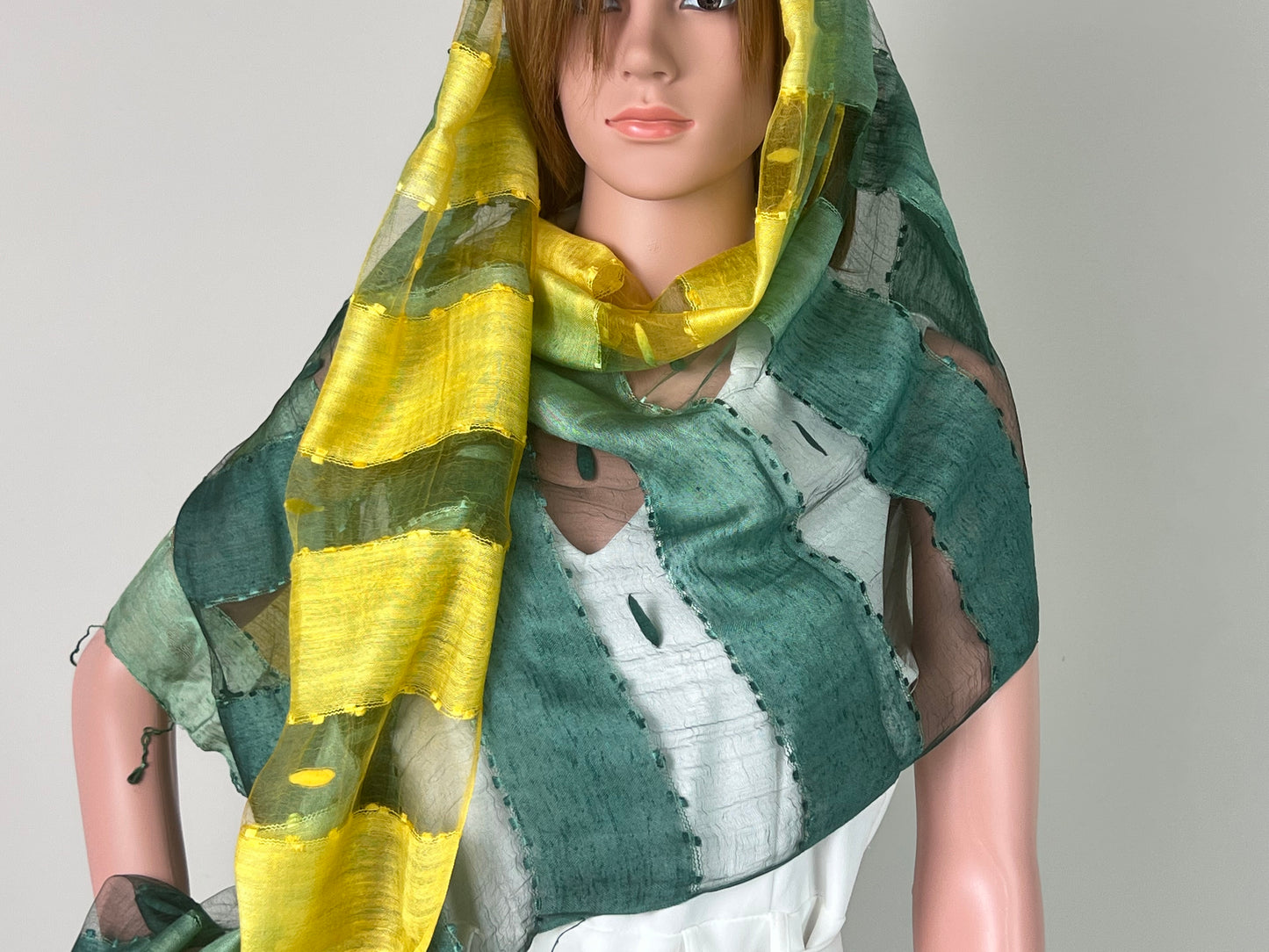 Luxemin Nashville Collection Yellow Green Women's %100 Silk with Silk Cocoon Shawls and Wraps