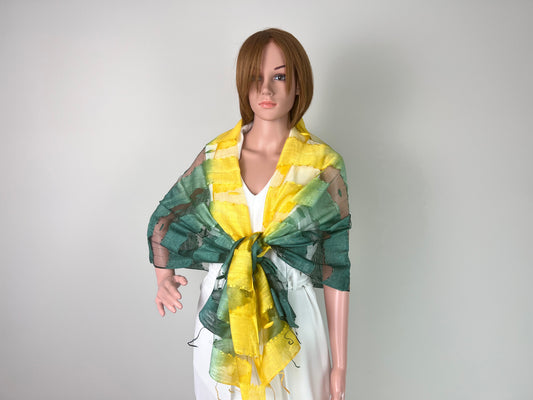 Luxemin Nashville Collection Yellow Green Women's %100 Silk with Silk Cocoon Shawls and Wraps