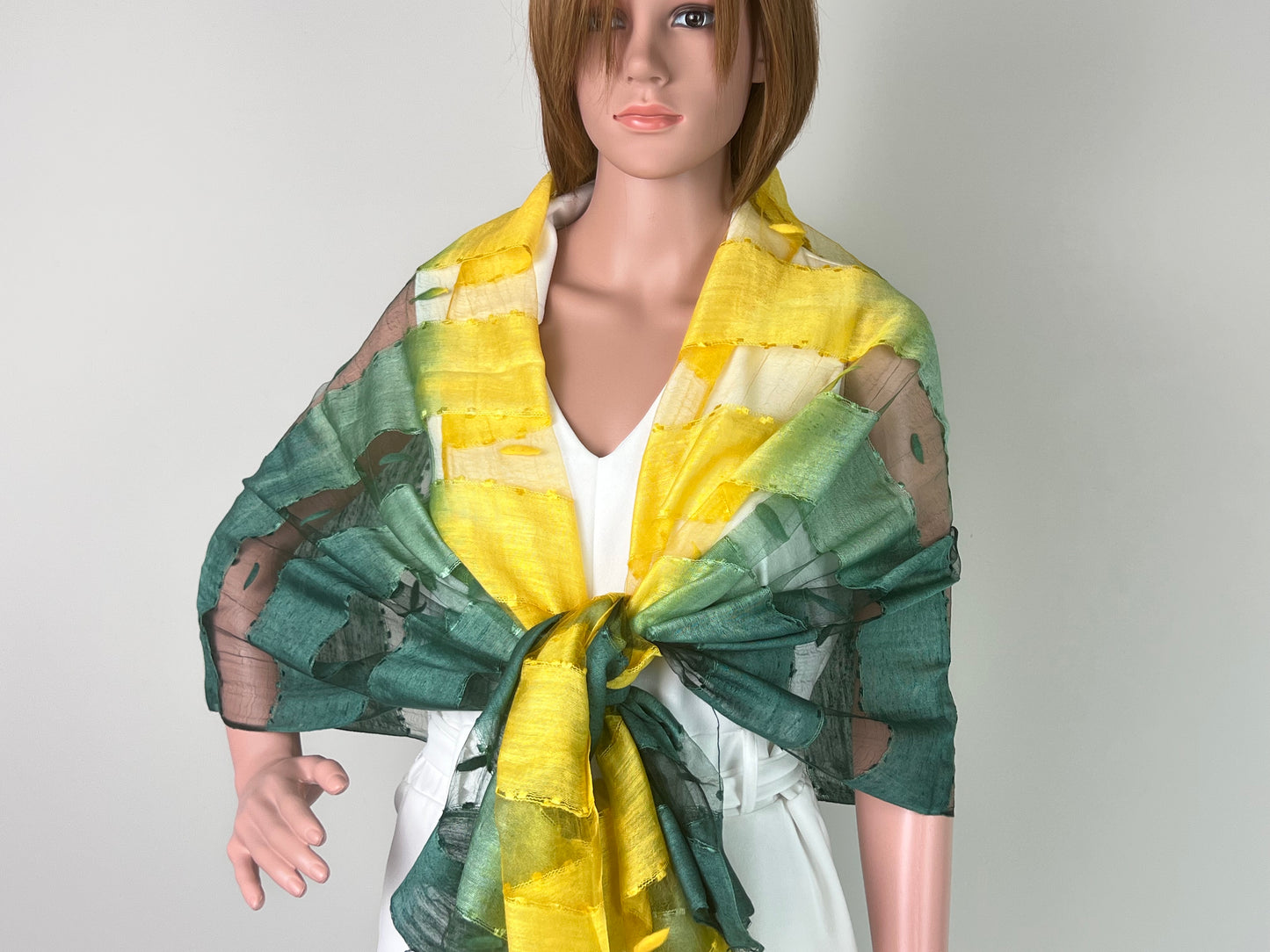 Luxemin Nashville Collection Yellow Green Women's %100 Silk with Silk Cocoon Shawls and Wraps