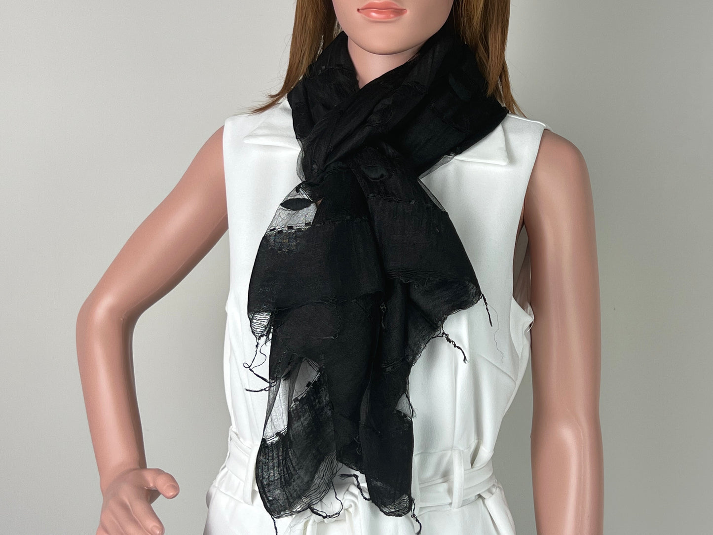 Luxemin Nashville Collection Black Women's %100 Silk with Silk Cocoon Shawls and Wraps