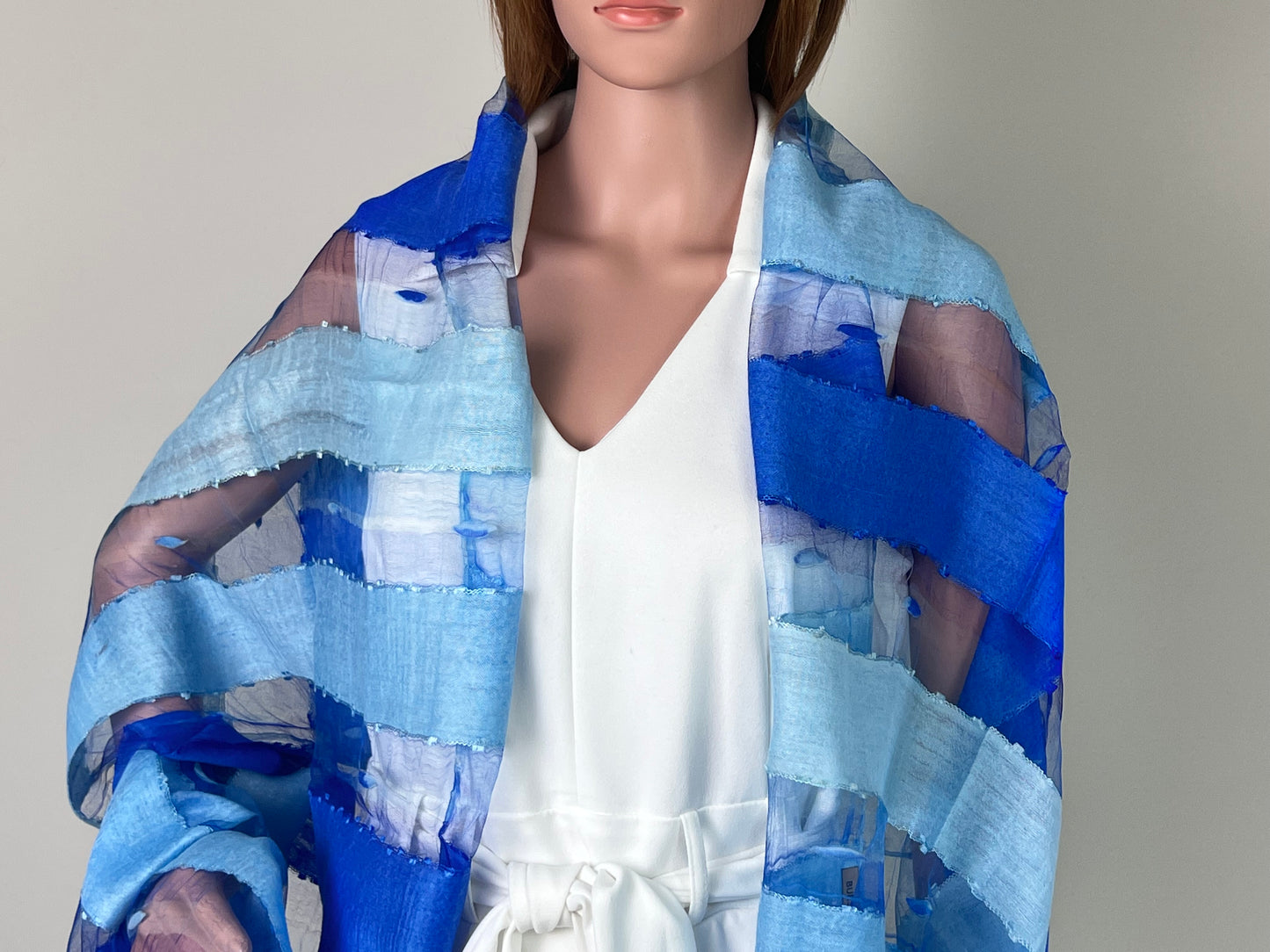 Luxemin Nashville Collection Blue Women's %100 Silk with Silk Cocoon Shawls and Wraps