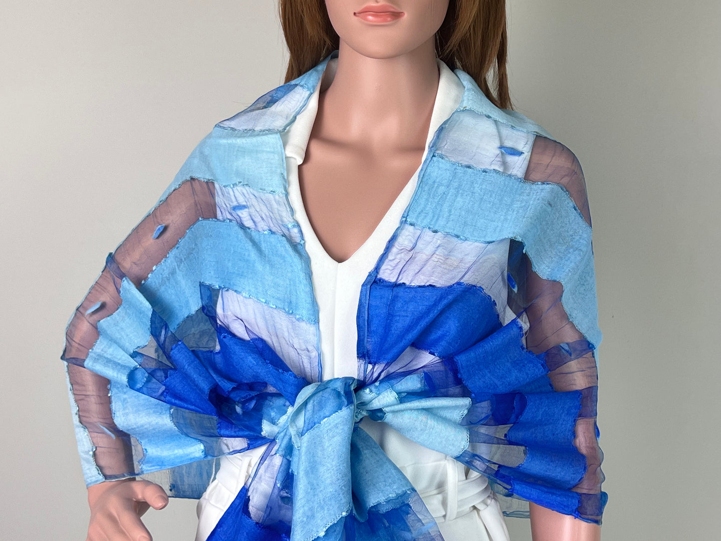 Luxemin Nashville Collection Blue Women's %100 Silk with Silk Cocoon Shawls and Wraps