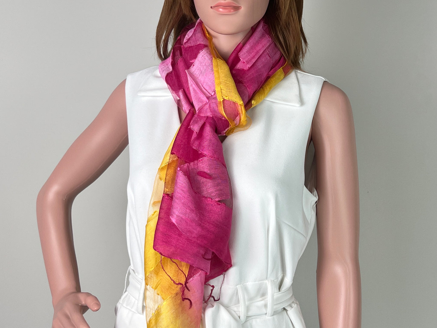 Luxemin Nashville Collection Yellow Red Women's %100 Silk with Silk Cocoon Shawls and Wraps