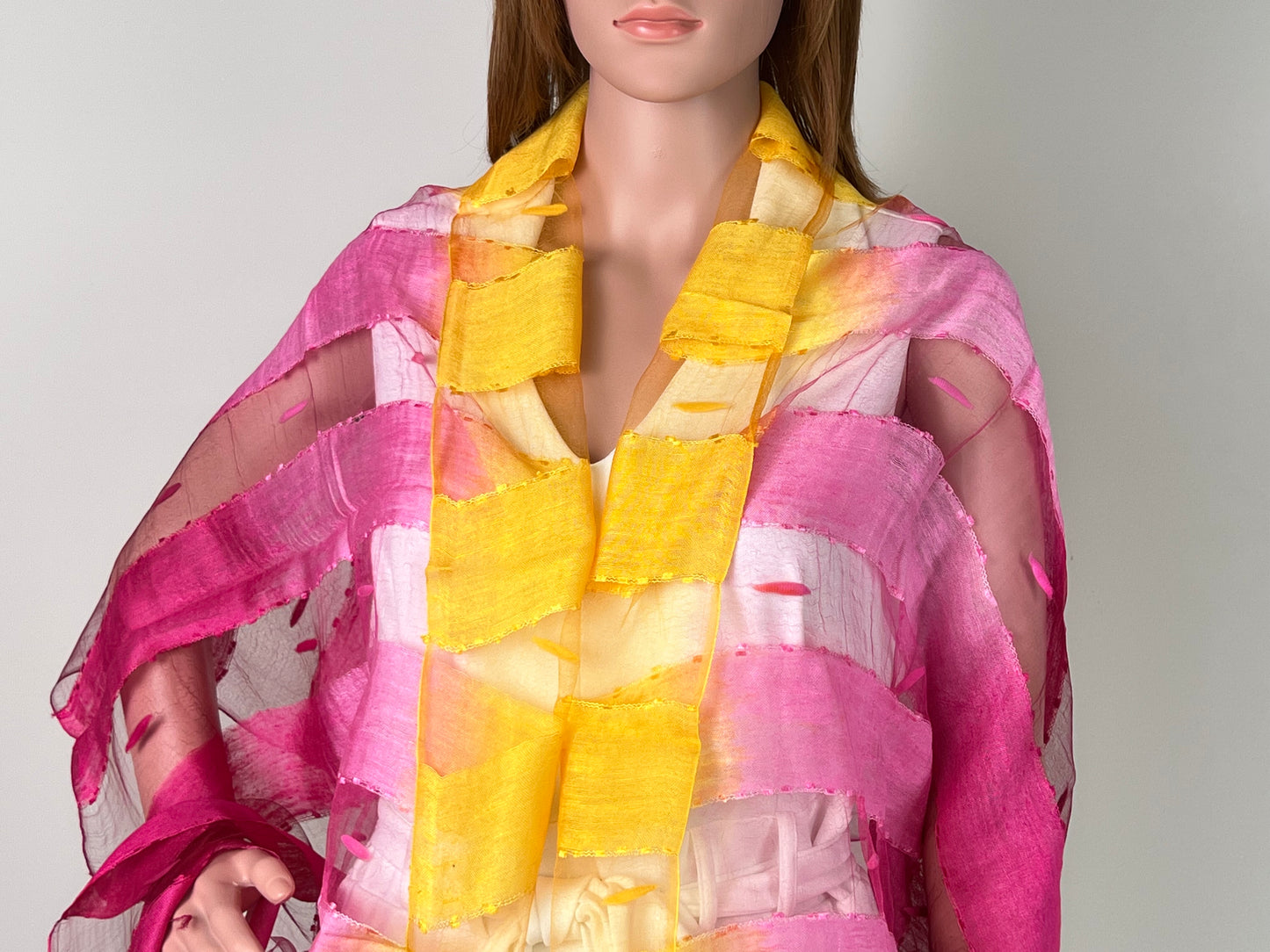 Luxemin Nashville Collection Yellow Red Women's %100 Silk with Silk Cocoon Shawls and Wraps