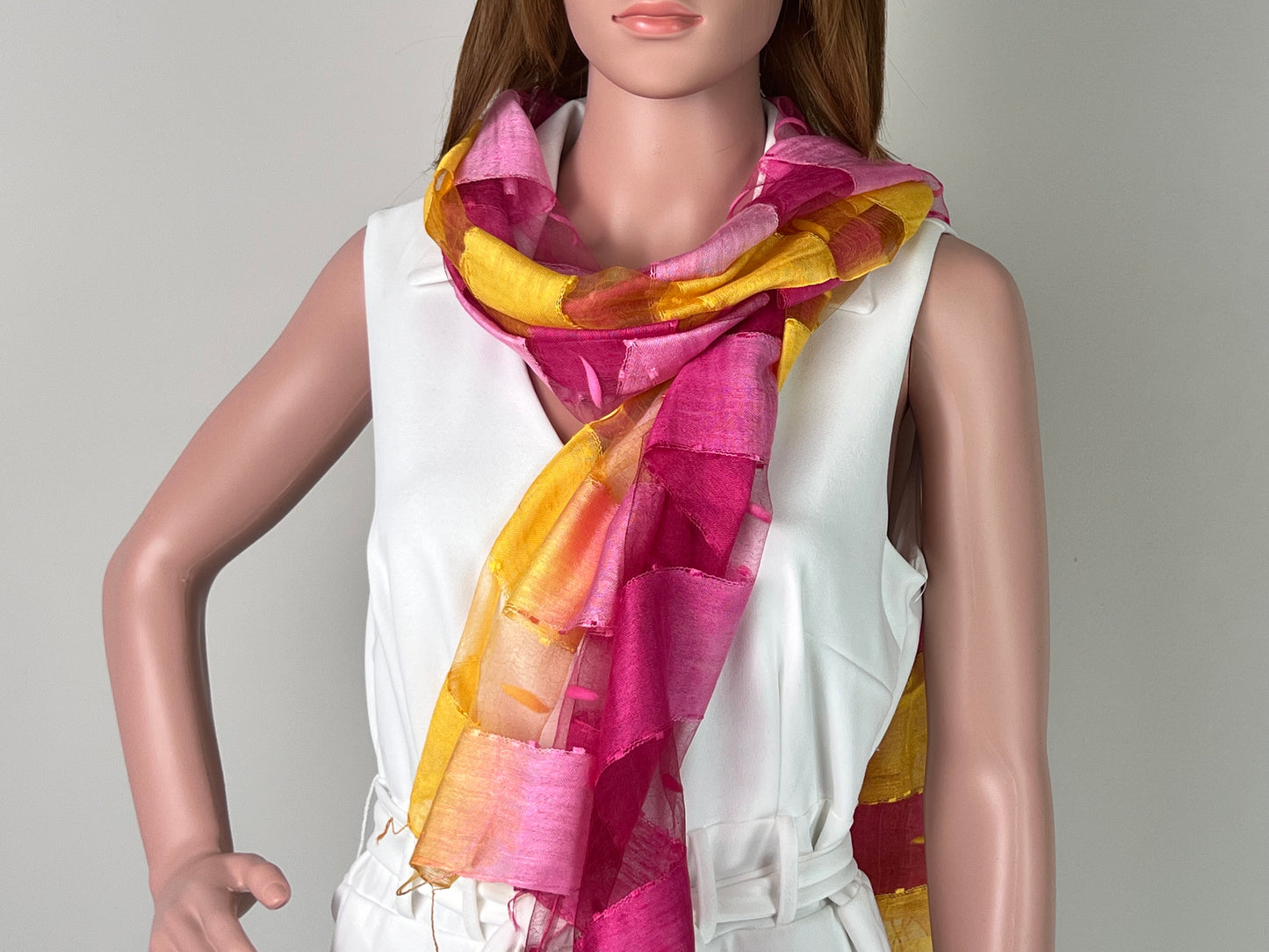 Luxemin Nashville Collection Yellow Red Women's %100 Silk with Silk Cocoon Shawls and Wraps