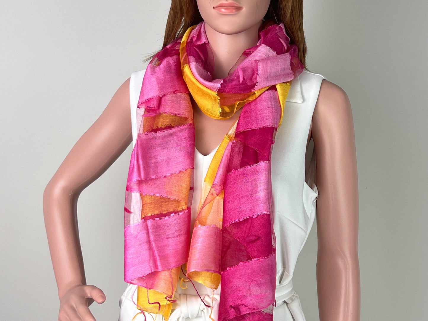 Luxemin Nashville Collection Yellow Red Women's %100 Silk with Silk Cocoon Shawls and Wraps