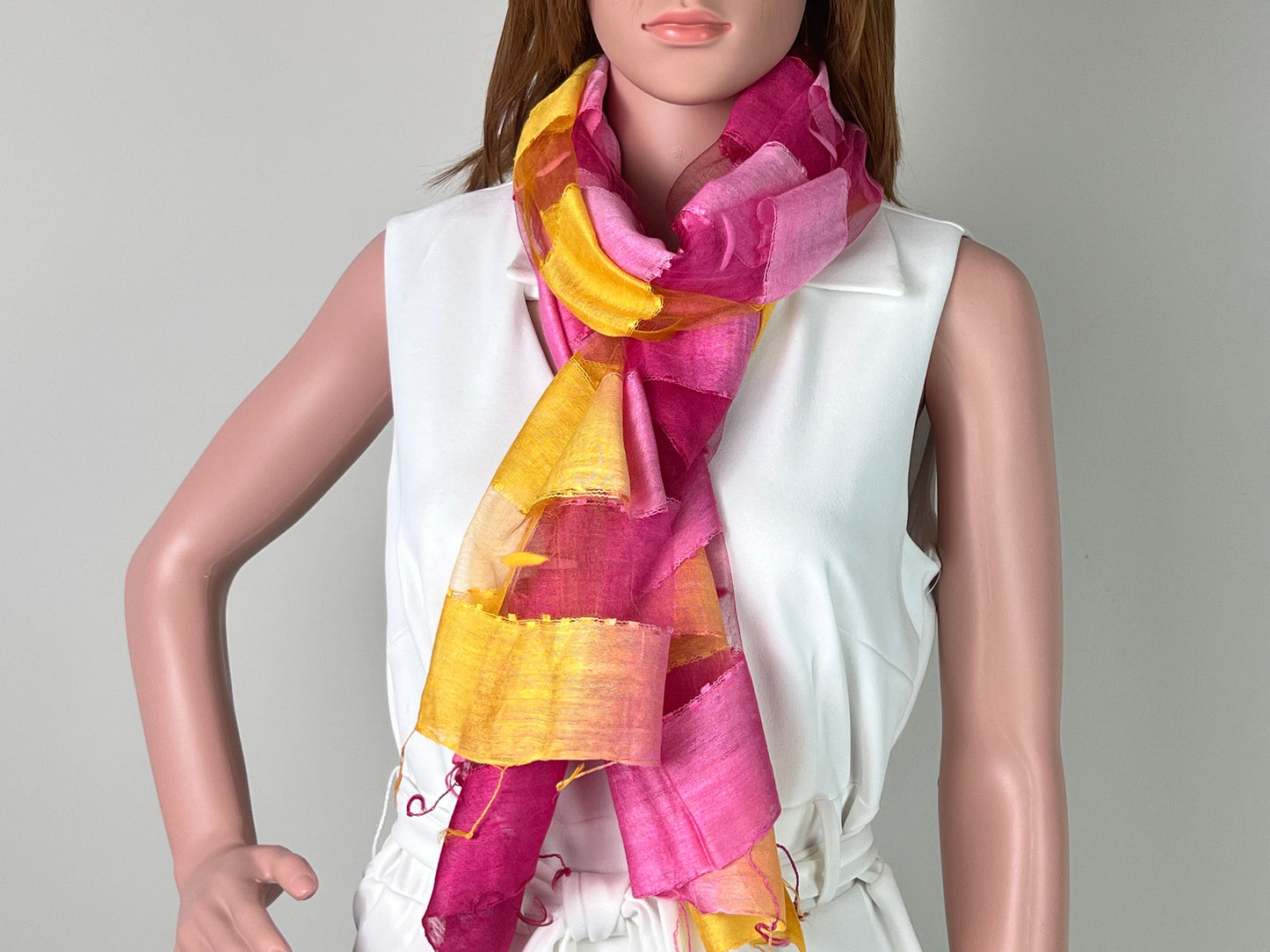 Luxemin Nashville Collection Yellow Red Women's %100 Silk with Silk Cocoon Shawls and Wraps