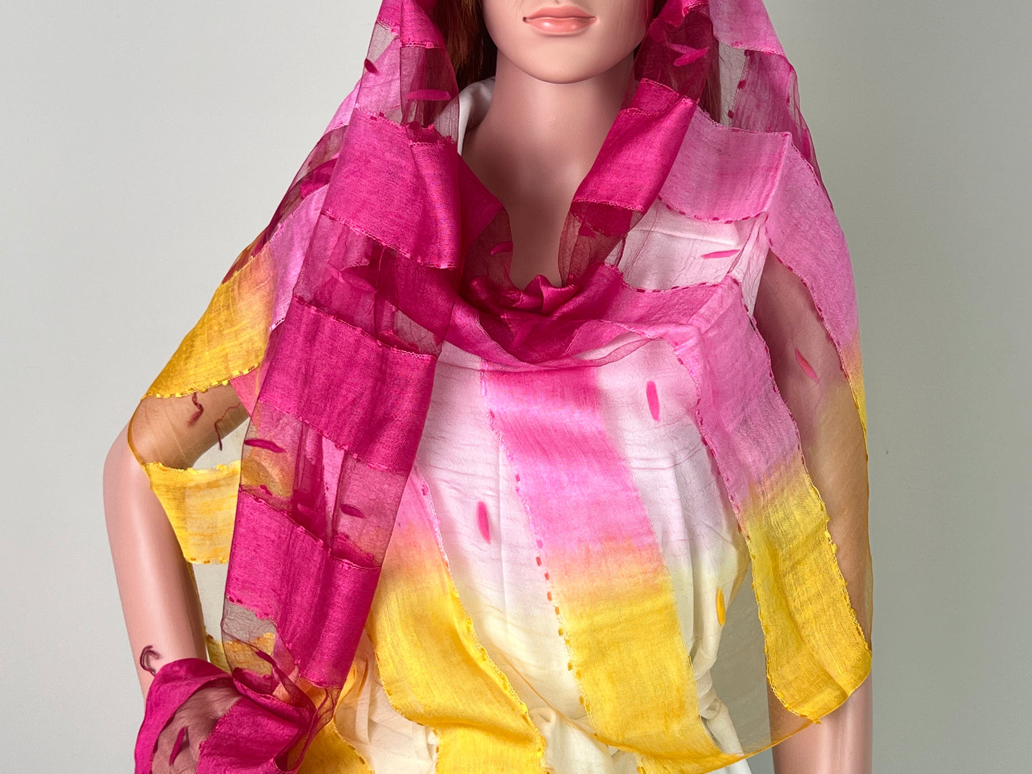 Luxemin Nashville Collection Yellow Red Women's %100 Silk with Silk Cocoon Shawls and Wraps