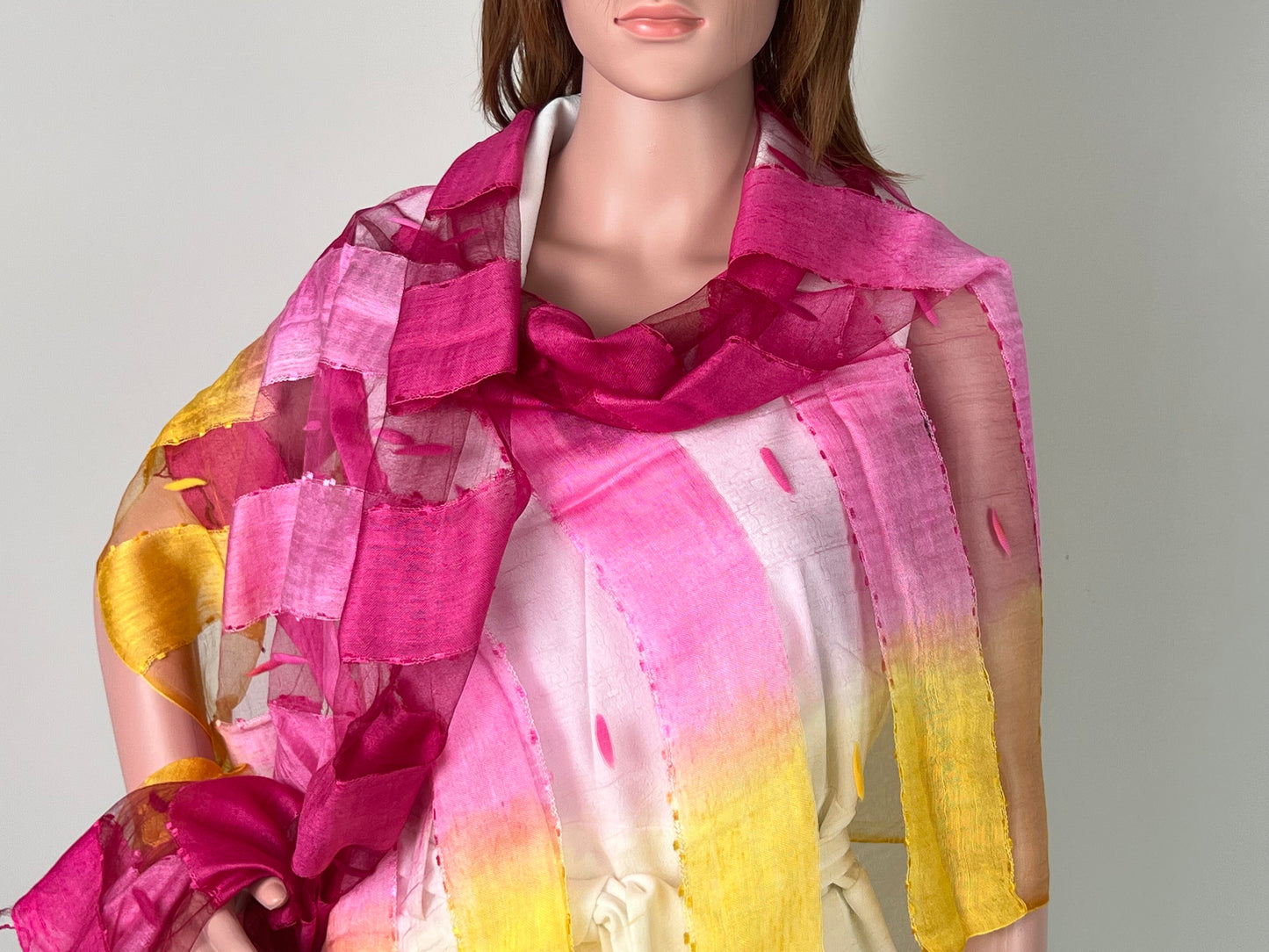 Luxemin Nashville Collection Yellow Red Women's %100 Silk with Silk Cocoon Shawls and Wraps