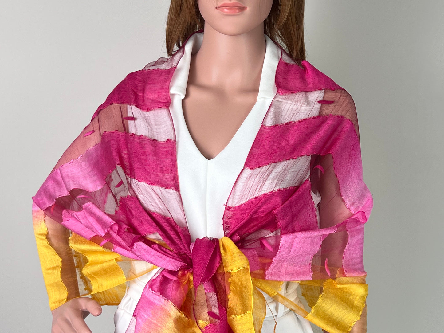 Luxemin Nashville Collection Yellow Red Women's %100 Silk with Silk Cocoon Shawls and Wraps