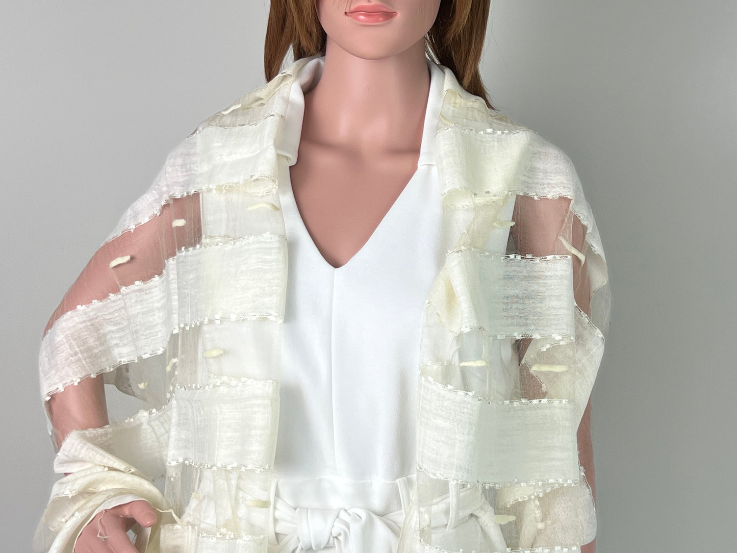 Luxemin Nashville Collection White Women's %100 Silk with Silk Cocoon Shawls and Wraps