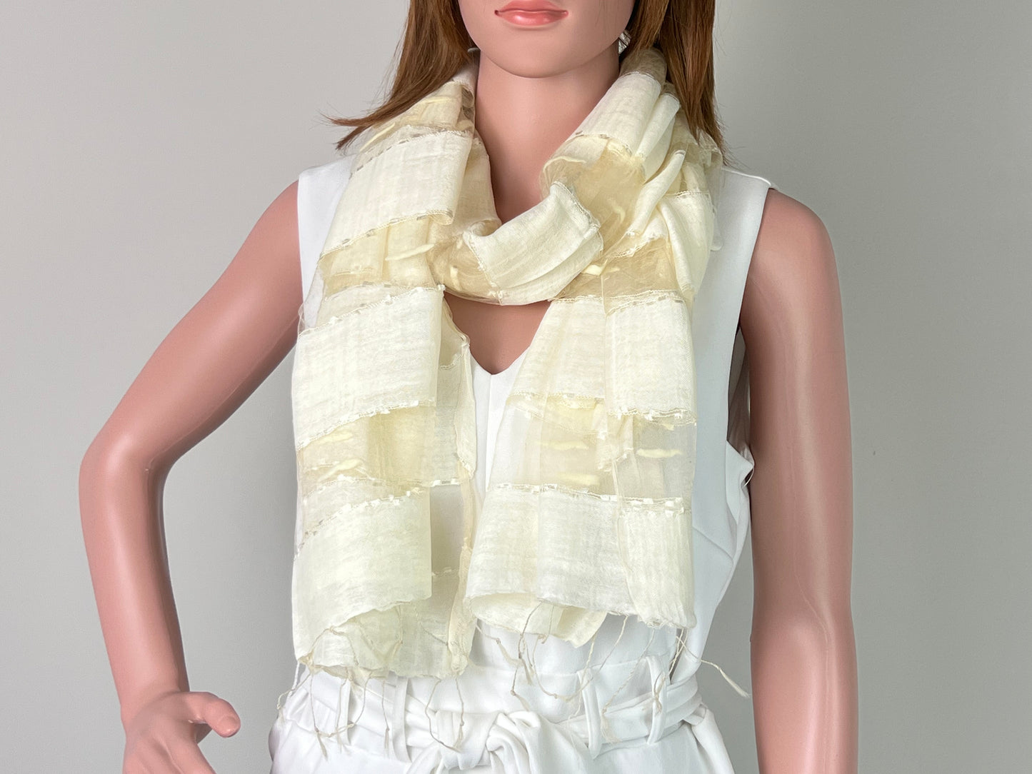 Luxemin Nashville Collection White Women's %100 Silk with Silk Cocoon Shawls and Wraps